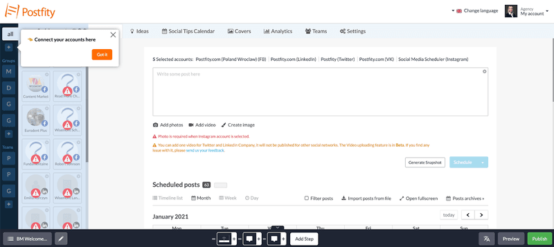 Scheduling posts proactive user onboarding