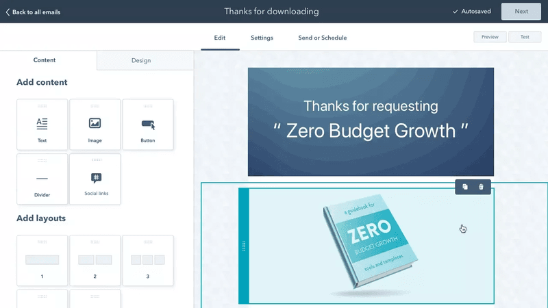 HubSpot's email builder.