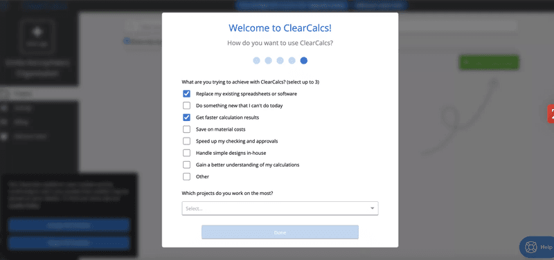Welcome survey from ClearCalcs
