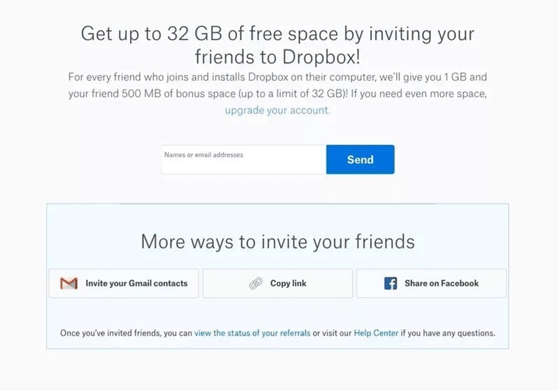 dropbox referral invite