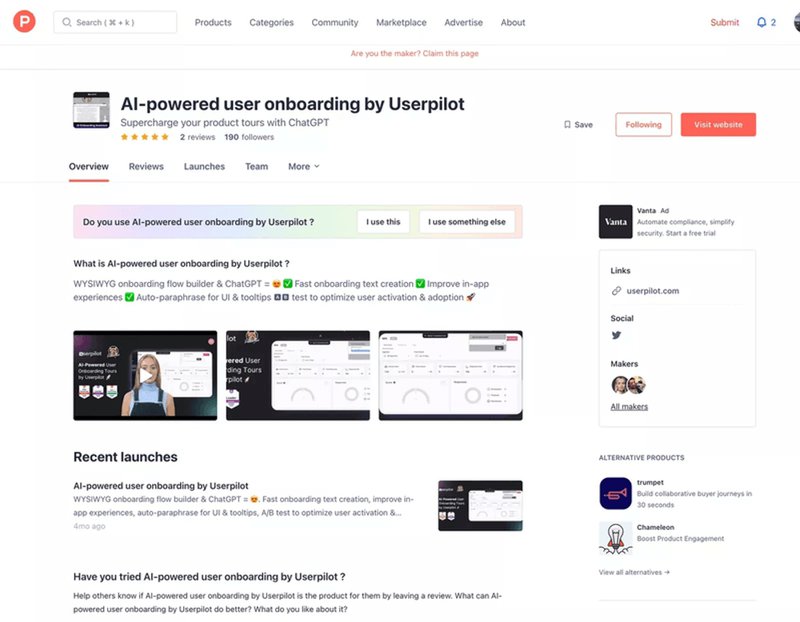 userpilot on product hunt