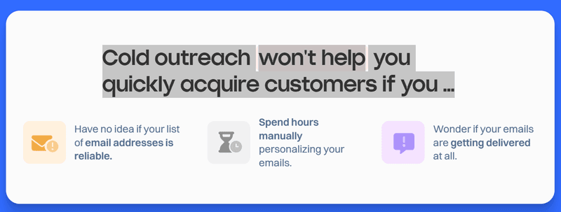 Homepage positioning and messaging: Differentiation statement on the Lemlist page