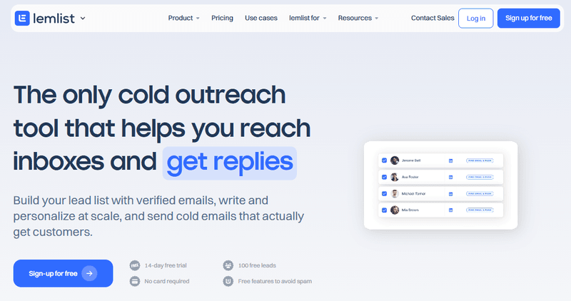 Homepage positioning and messaging: The Hero section on the Lemlist homepage