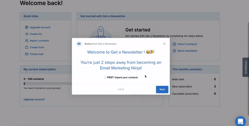 Get a Newsletter interactive walkthrough