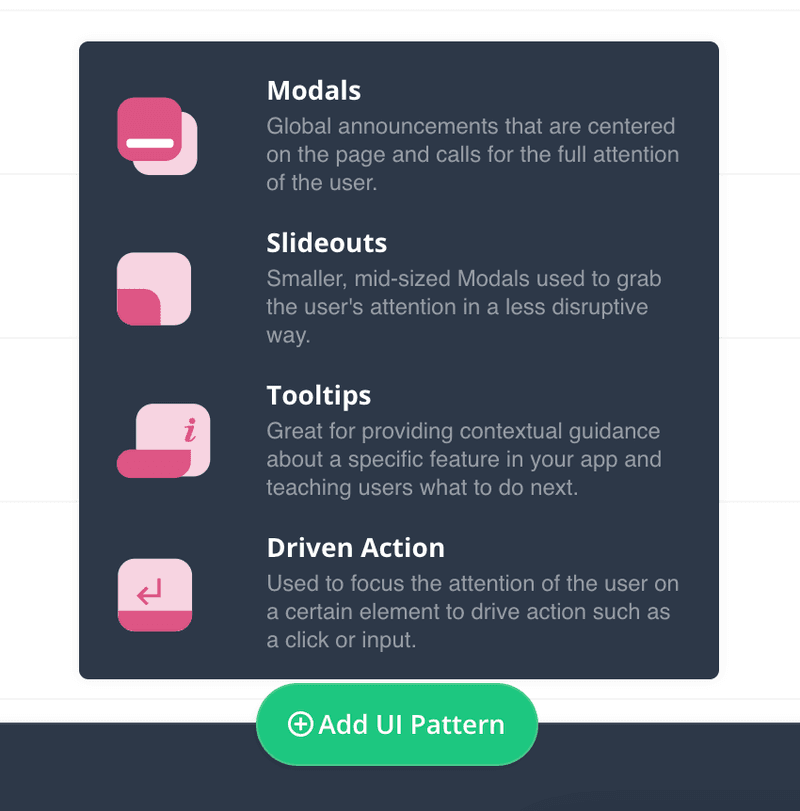 In-app guidance UI patterns SaaS
