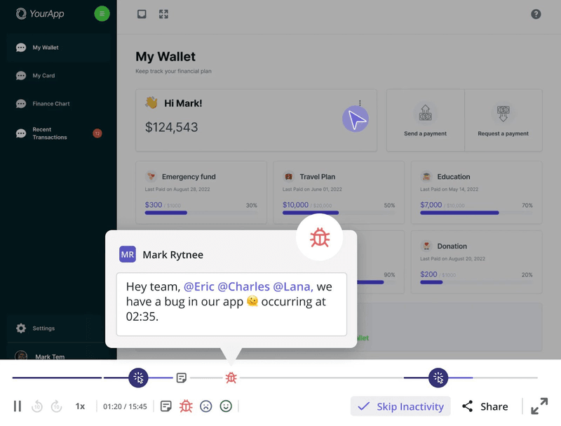 Add comments marking key moments in session replays on Userpilot.
