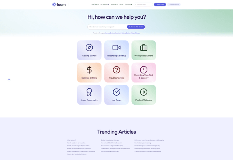 Loom's website-hosted help page