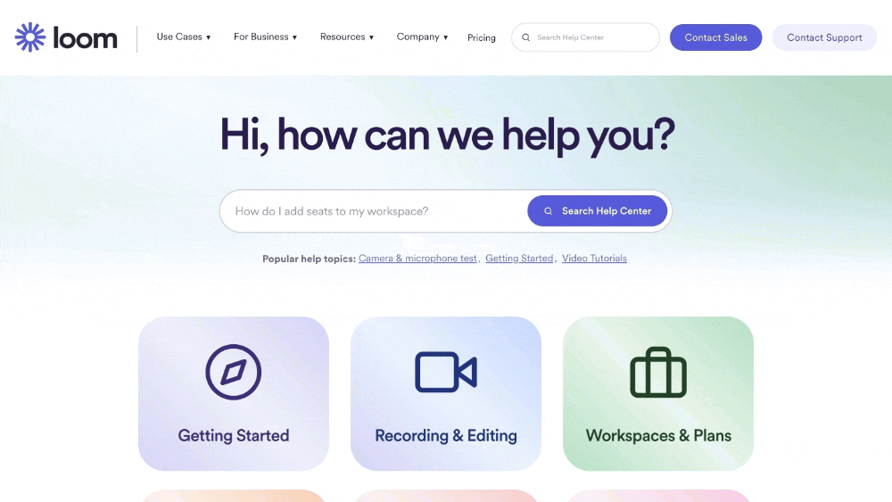 Self-service support types: Loom knowledge base