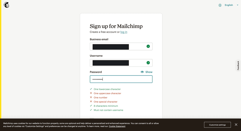 Mailchimp's password verification view