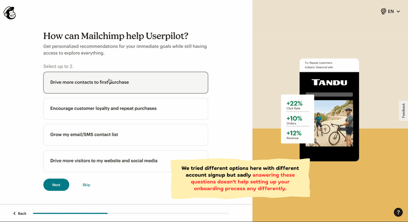 Mailchip poor customer experience example