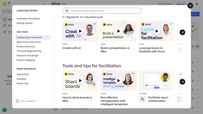 Self-service support types: Miro’s video tutorials