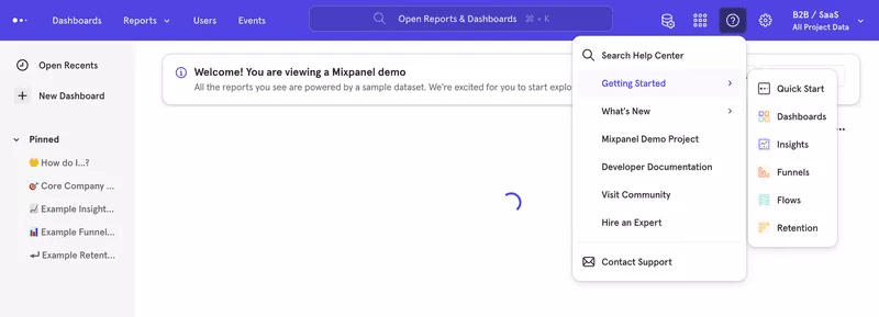 Mixpanel help center