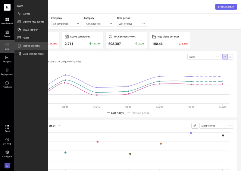 Userpilot screen analytics for mobile app behavior tracking