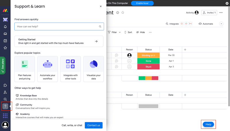 Help center examples: Monday