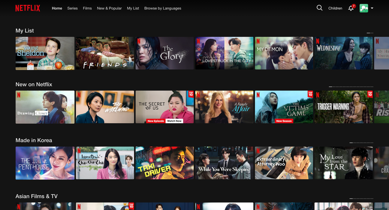 Netflix homepage view based on recommendations