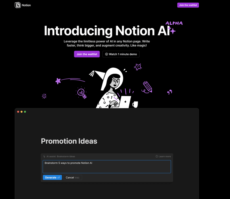 Notion AI landing page