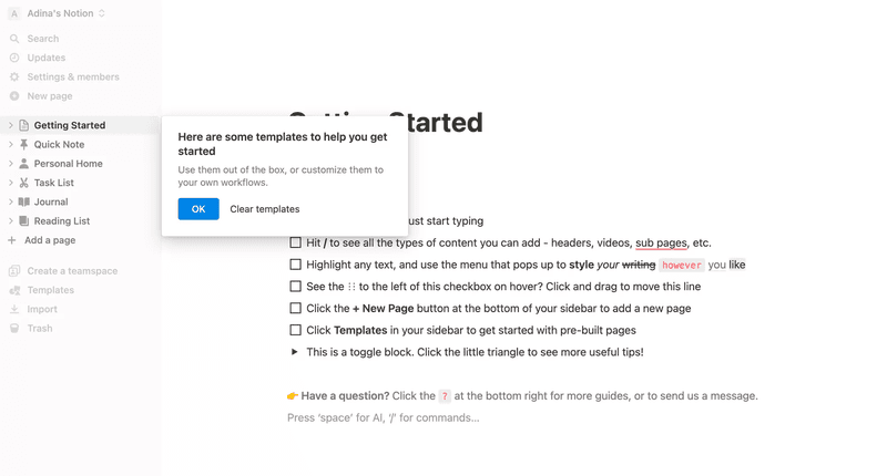 Notion personal templates