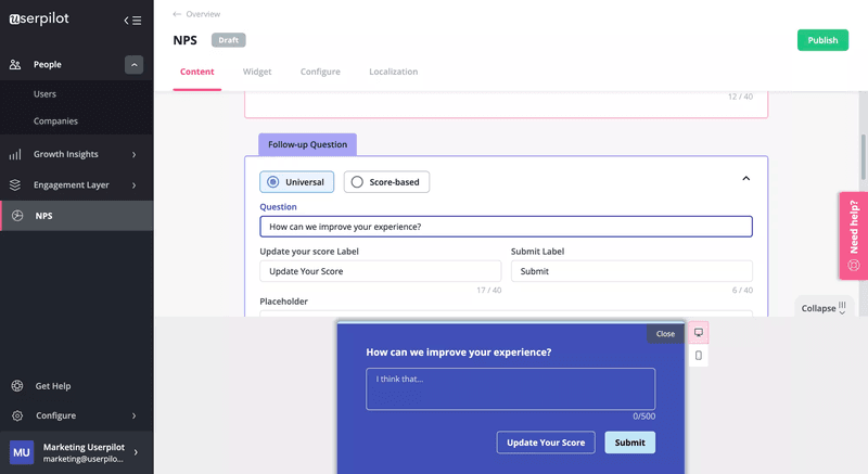 Create NPS follow-up questions in Userpilot