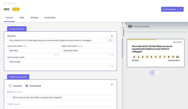 NPS builder in Userpilot