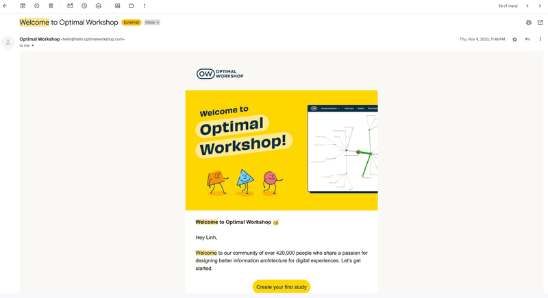 optimal workshop welcome email