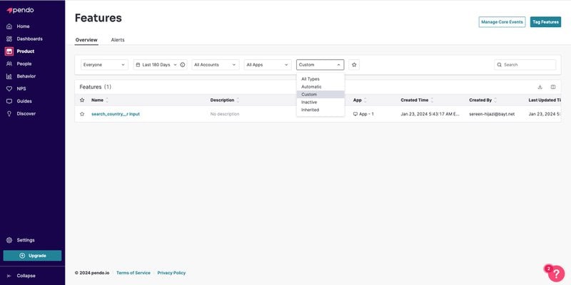 Pendo browser events