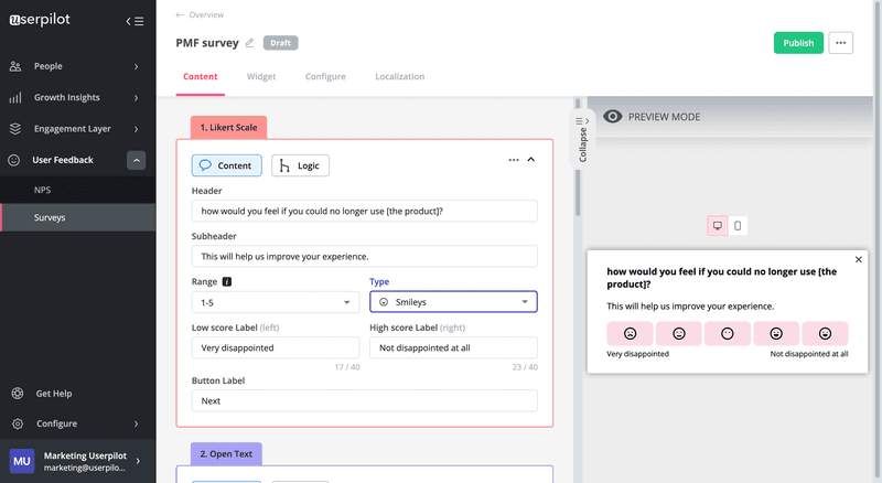 pmf product satisfaction survey userpilot