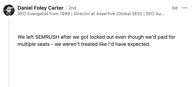 Comments about Semrush's poor account management