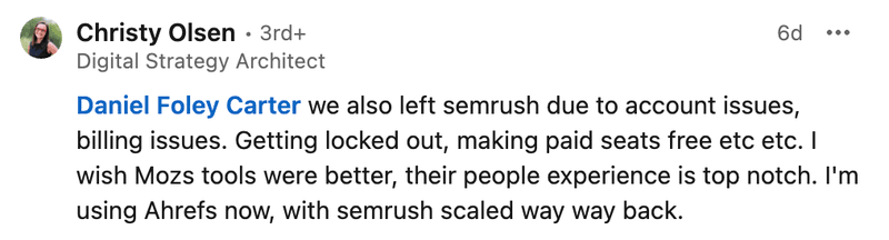 Comments about Semrush's poor account management