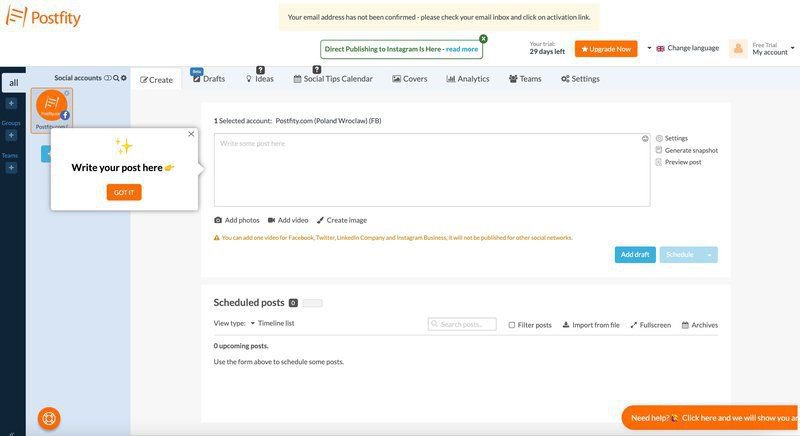 Postfity schedule post proactive