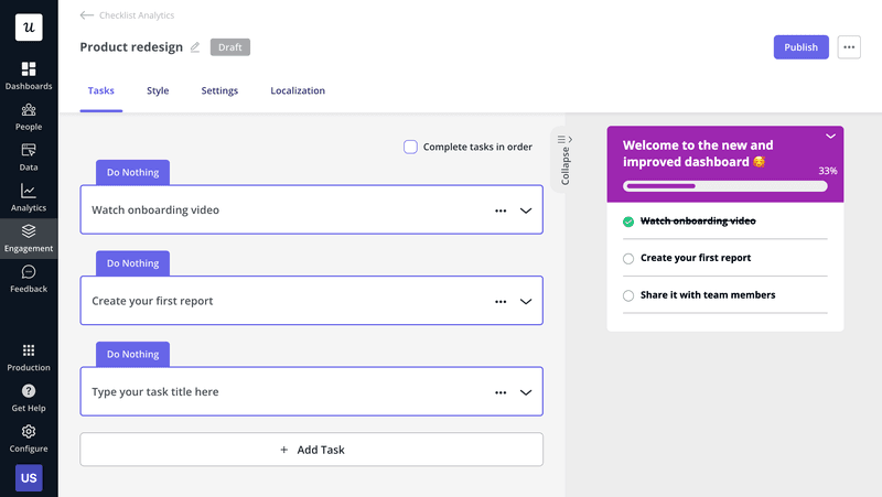 Checklist progress bar in Userpilot.