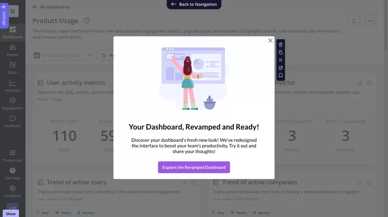 A modal announcing an updated driven by user feedback