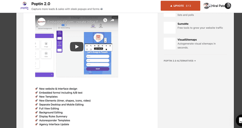 poptin on product hunt