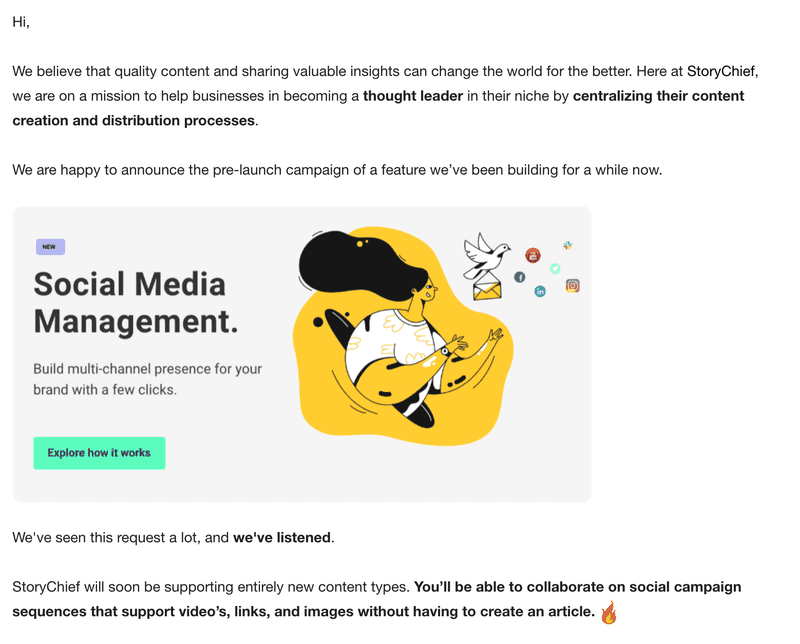 product launch email from storychief