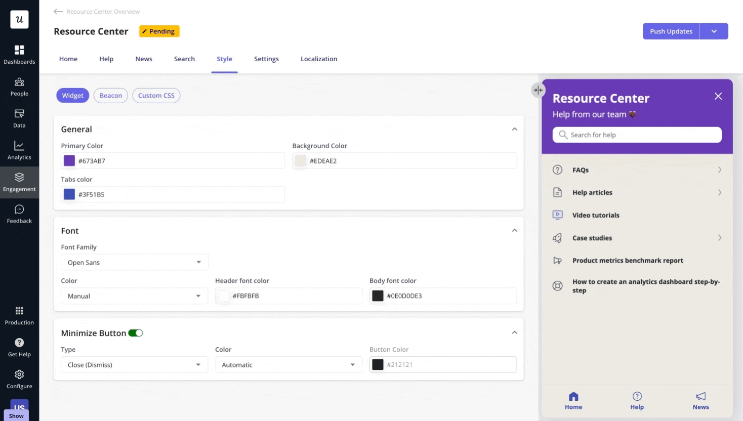 Userpilot resource center customizability