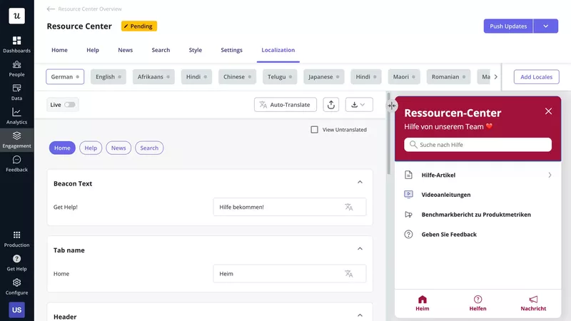Resource center localization