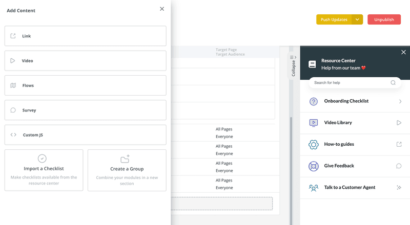 Resource center builder in Userpilot