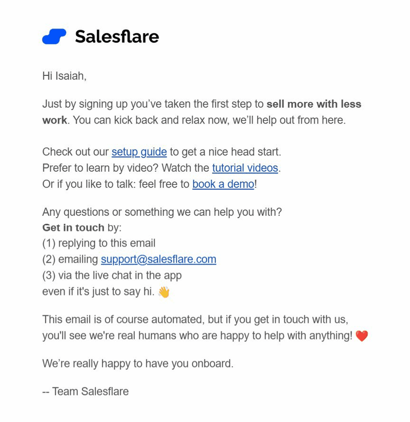 Salesflare triggers emails based on behavioral data.