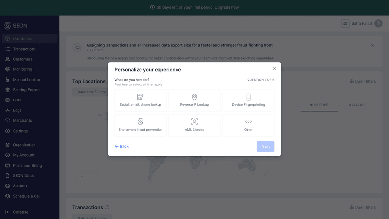 PLG for Enterprise: SEON welcome survey