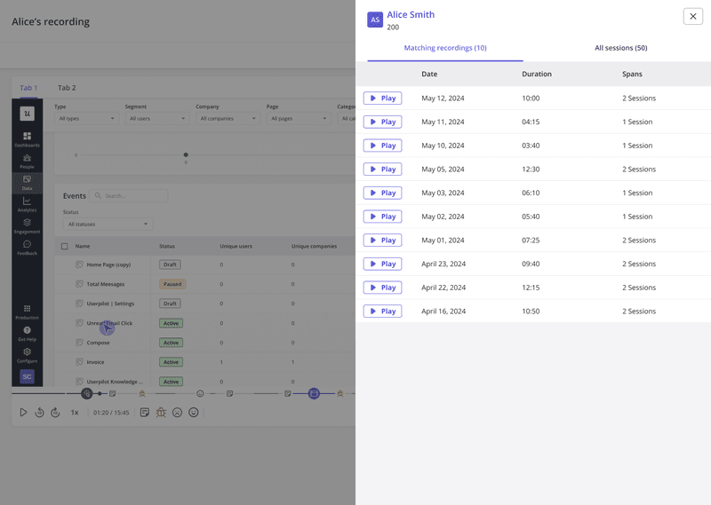 Customer research through session replays