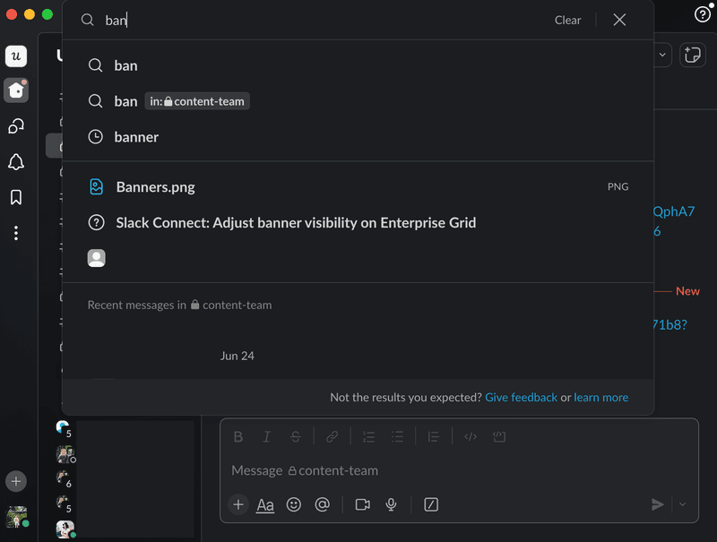 Autocomplete feature on Slack search bar