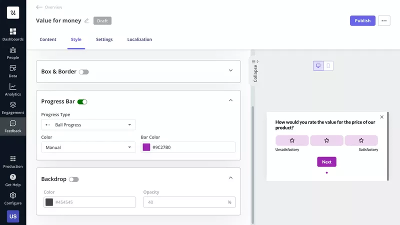 Userpilot allows you to fully customize the look of your surveys.