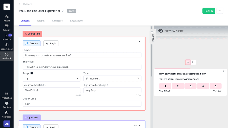 An in-app survey for UX research