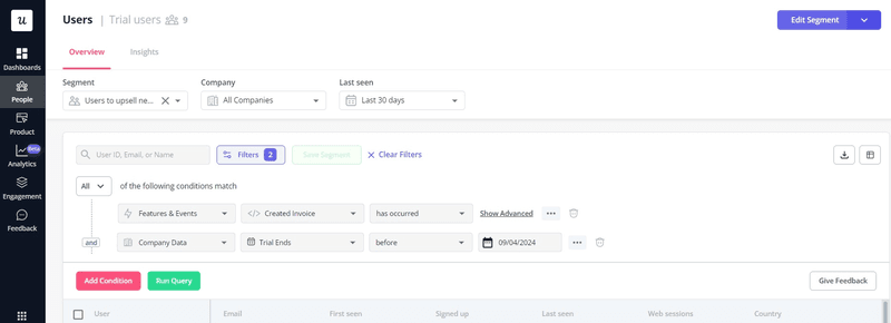 How to segment customers in Userpilot: trial users