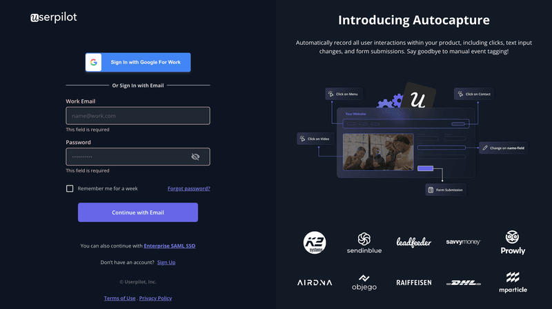 UI feedback example in Userpilot.