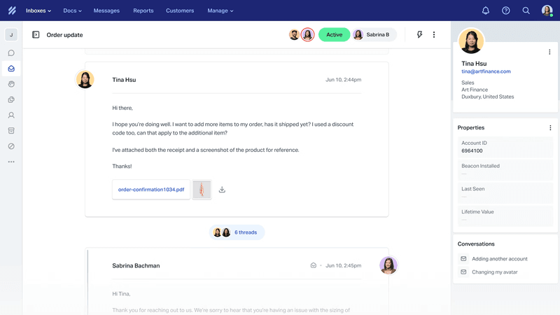 Help Scout order update view