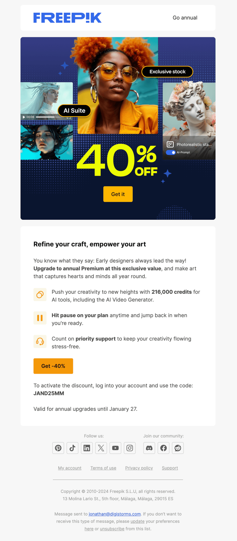 Upsell email example: Freepik.