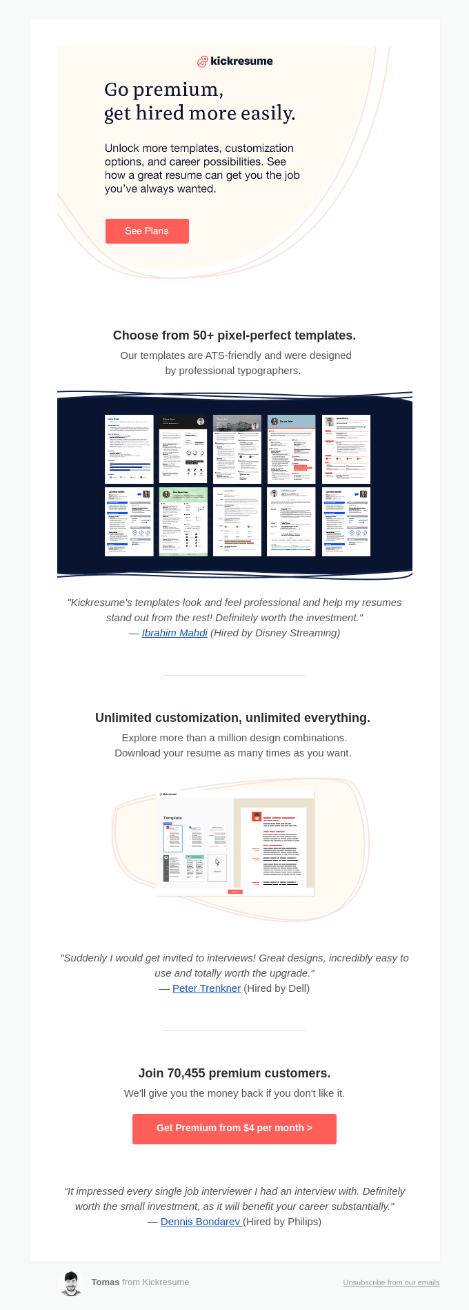Upsell email example: Kickresume.