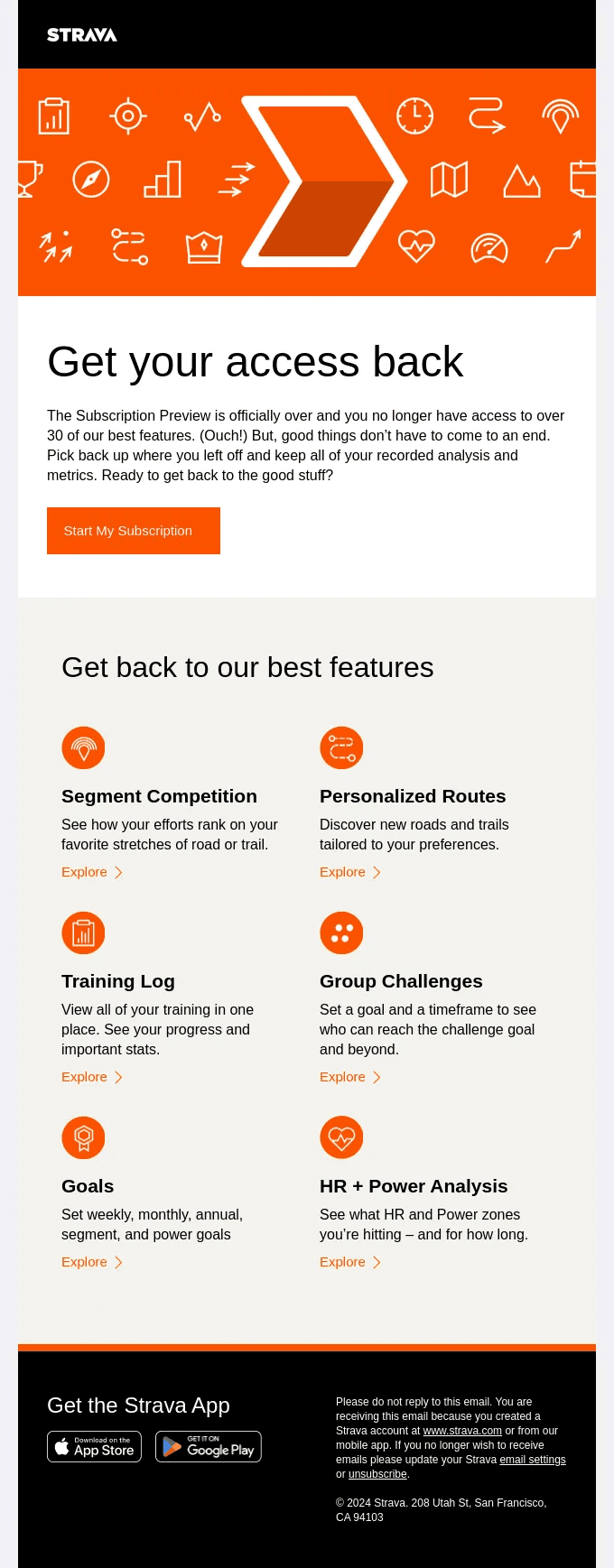 Upsell email example: Strava.