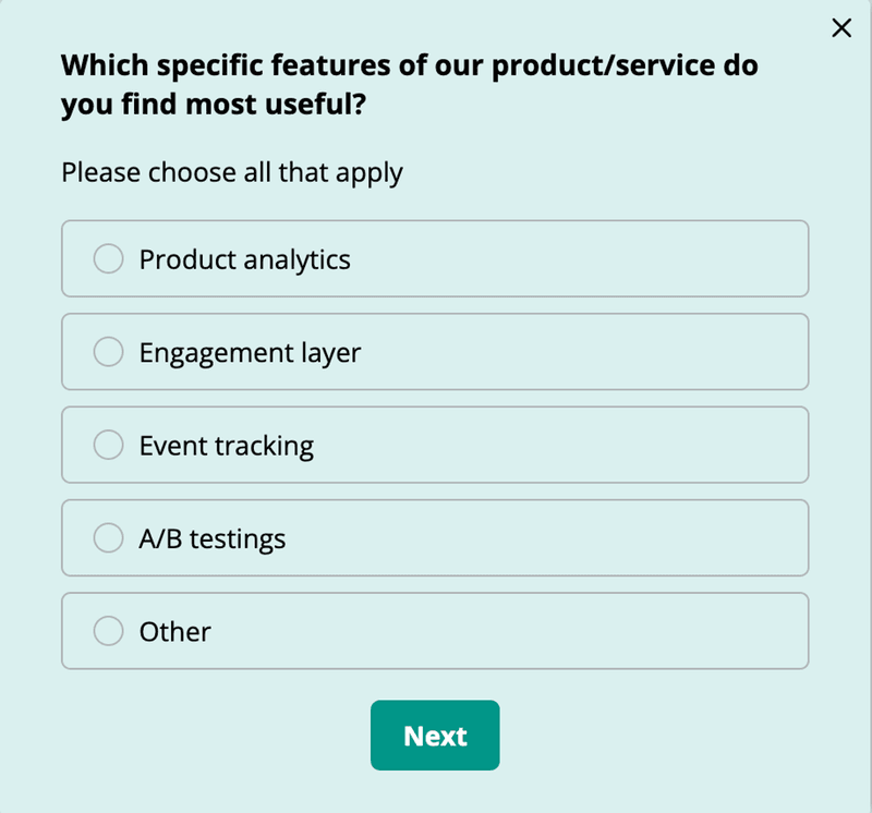 feature usage product satisfaction survey example