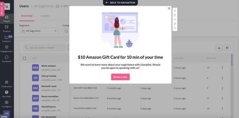 Userpilot user interview incentive